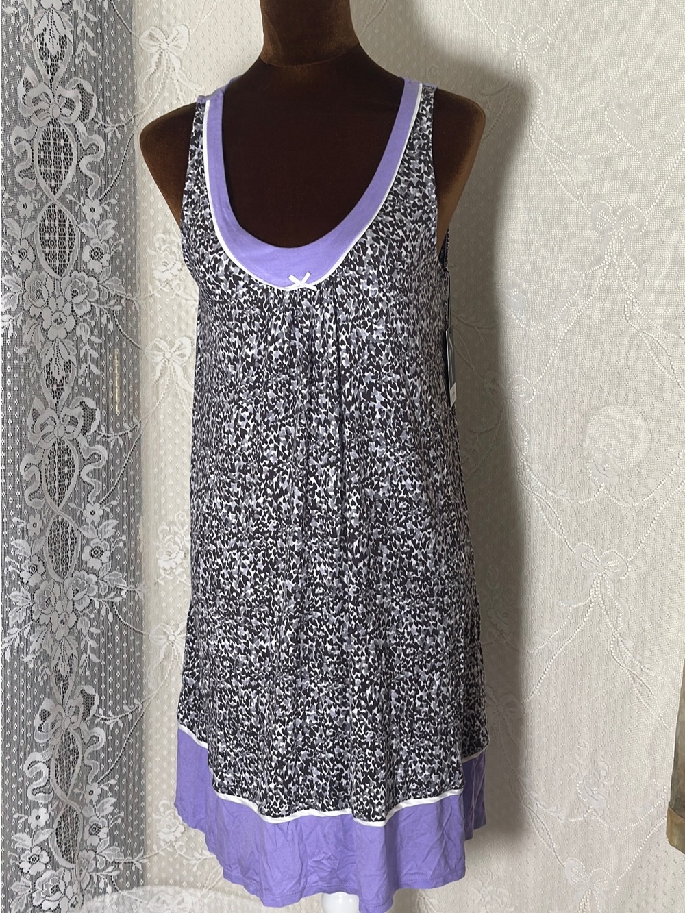 Simply Vera Vera Wang Black & Lavender Printed Sleeveless Chemise